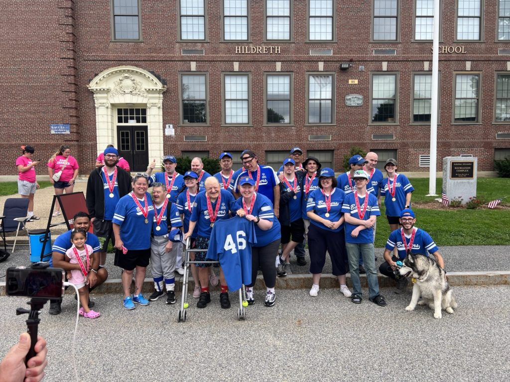 Members of the Bashers Special Olympic softball team gather together at last weekend’s Massachusetts Special Olympic Softball State Tournament.