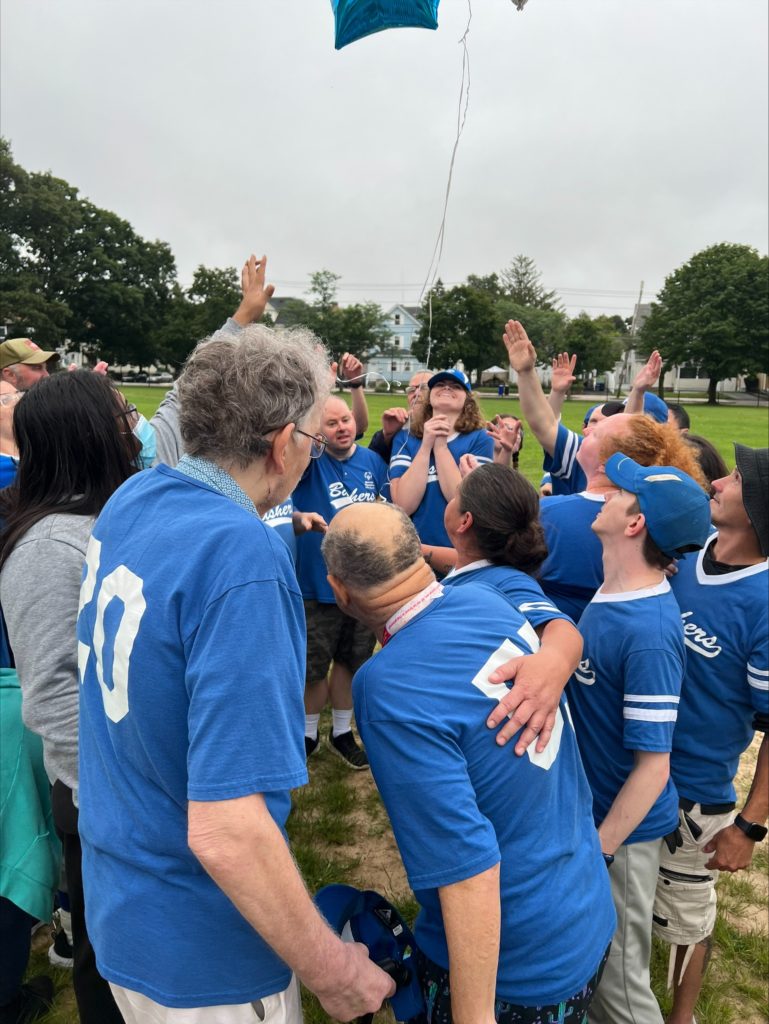 Members of the Bashers Special Olympic softball team gather together at last weekend’s Massachusetts Special Olympic Softball State Tournament.